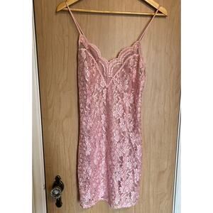 Vintage Pink Lace Slip Dress Coquette Nightgown Fairy Floral Lacey Y2K 90s